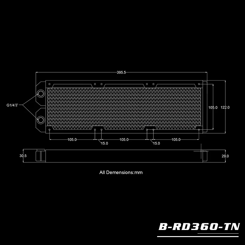 BYKSKI 28 мм Толстая медь 360 Однорядный радиатор компьютера водяного охлаждения