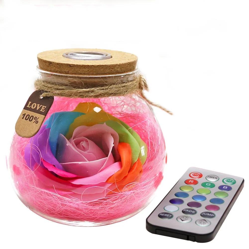 Светодиодный романтическая лампочка RGB лампа с диммером Роза ваза свет пультом