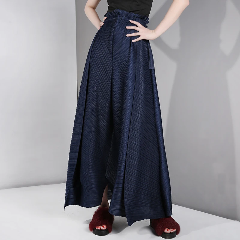 LANMREM 2019 Новинка Весна Лето высокая эластичная талия синяя плиссированная повязка