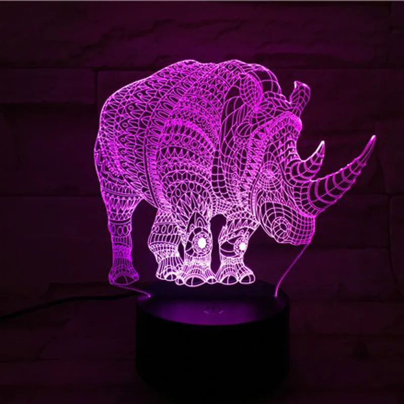 Детский Рождественский подарок Rhinoceros светодиодсветодиодный 3d настольные лампы