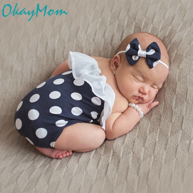 

OkayMom Newborn Photography Props Euro America Baby Girl Blue Red Dot Romper For Photo Shoot Infant Photography Accessories 2020