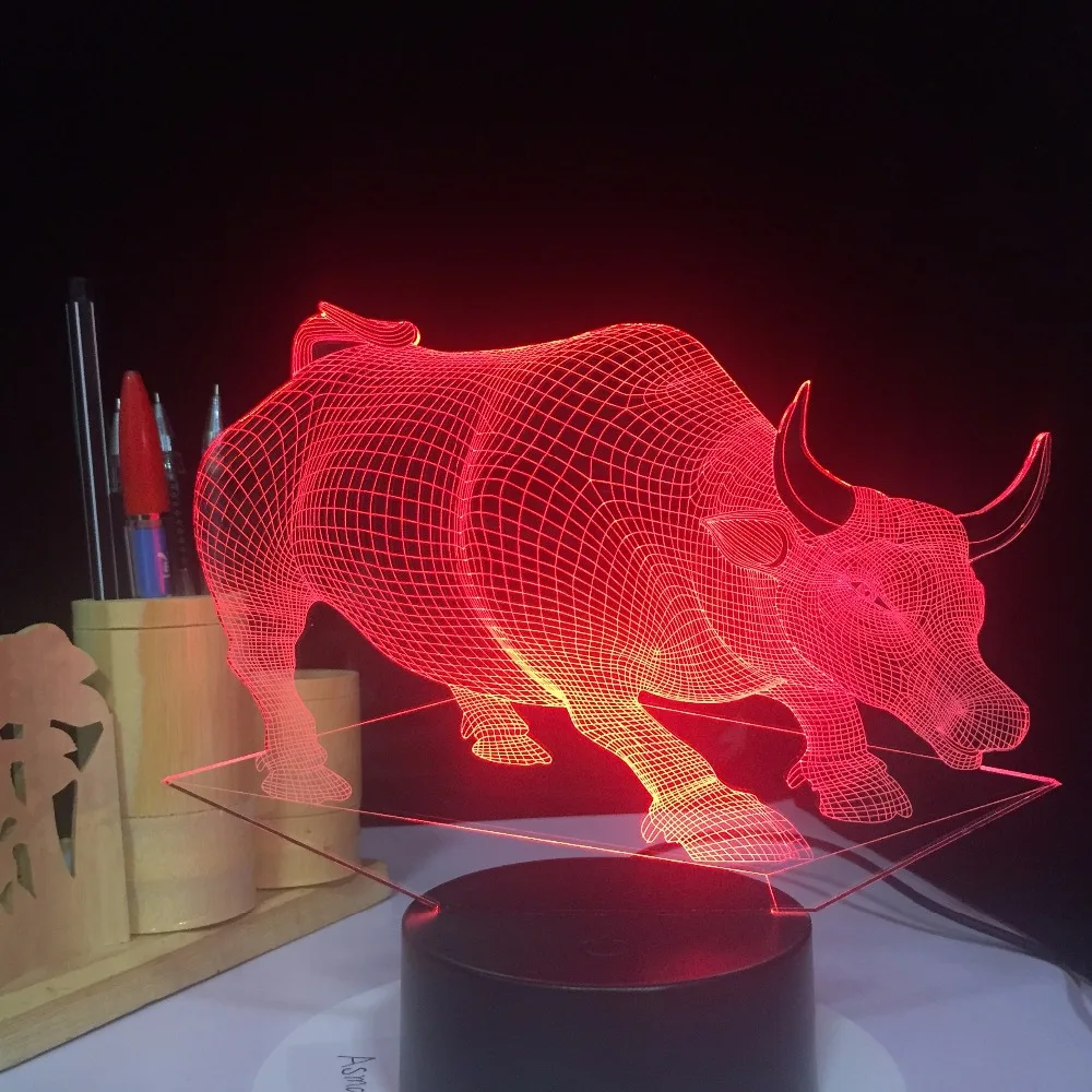 Настольная лампа с питанием от USB и бычьей коровы 3D декоративный светильник