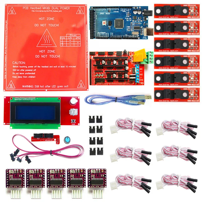Комплект RAMPS 1 4 Mega 2560 R3 + MK2B контроллер 2004 LCD 6x оптический выключатель 5x DRV8825 для