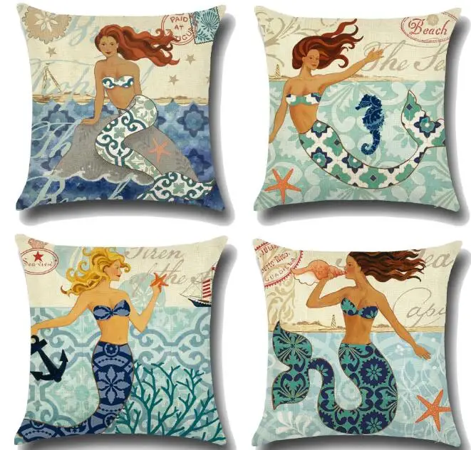 Promotion beauty mermaid Printed Cushion Cover linen pillow cover chair sofa bed car room Home Dec wholesale FG550 | Дом и сад