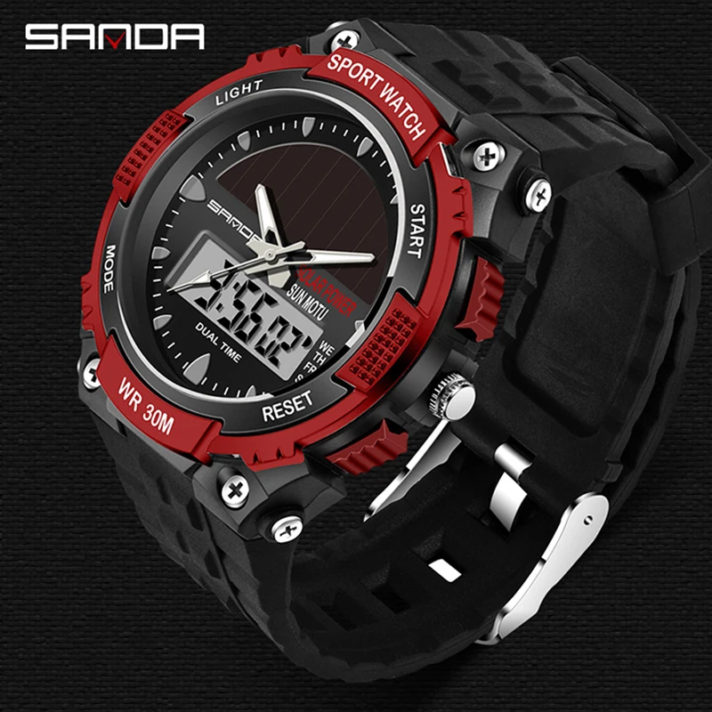 Часы мужские водонепроницаемые солнечные спортивные повседневные наручные часы