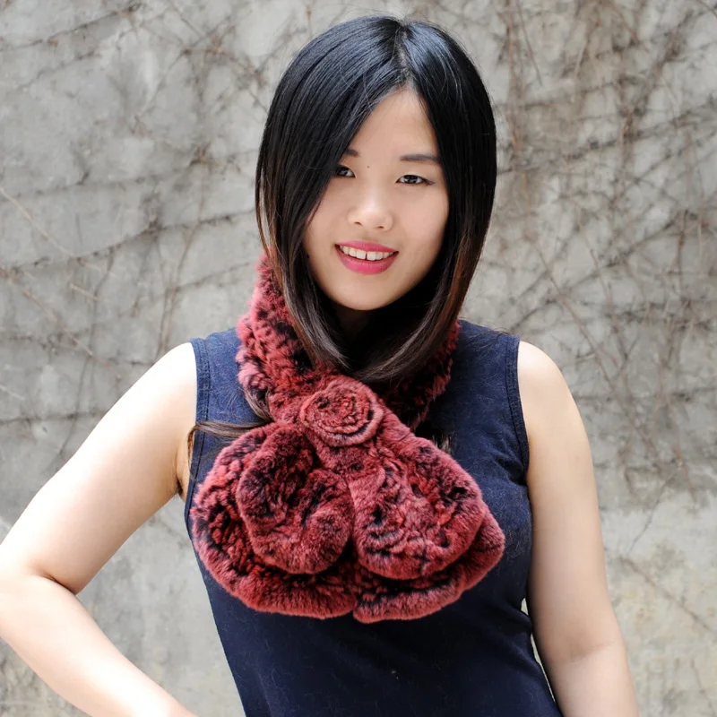 CX-S-114 высококачественные зимние модные вязаные шарфы из меха кролика рекс по