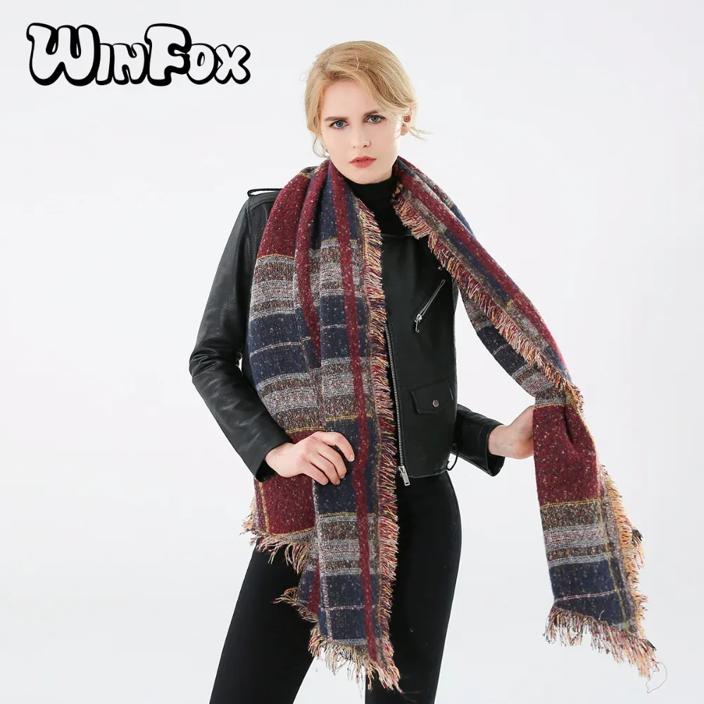 Шарф одеяло Winfox 2018 Новый брендовый зимний темно синий Бургундский Радужный цвет