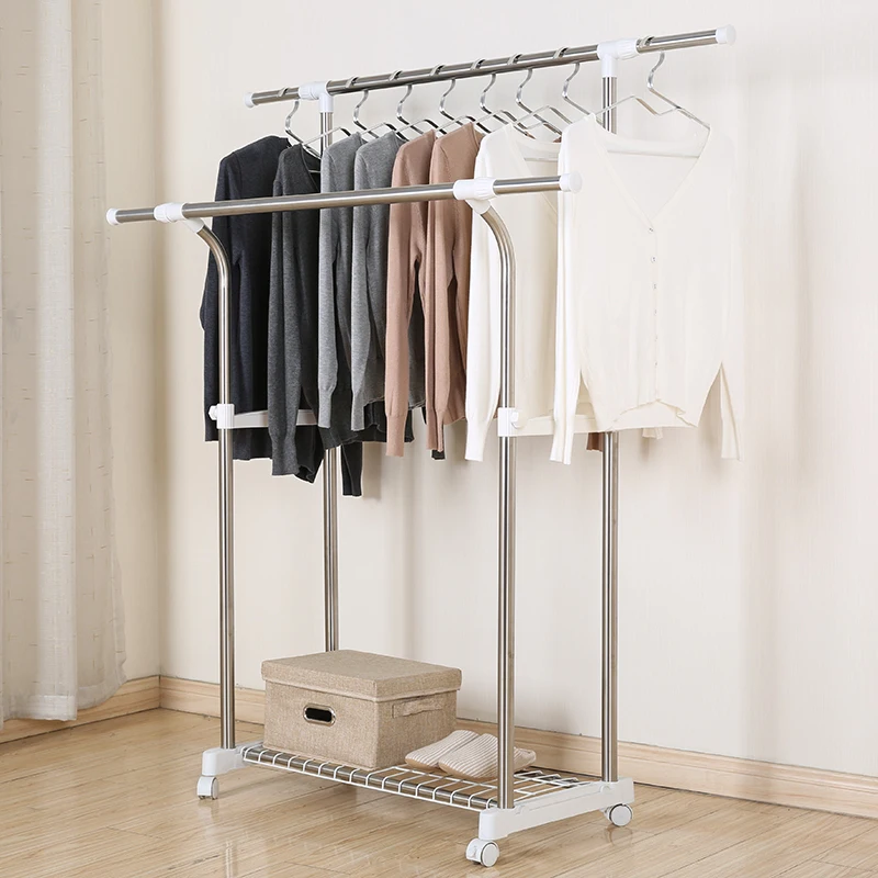 Вешалка для одежды напольная Складная домашняя двухполюсная из нержавеющей
