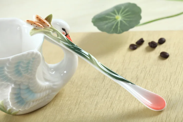 3D цветная эмалированная кофейная кружка Набор чашек фарфоровый лебедь чай