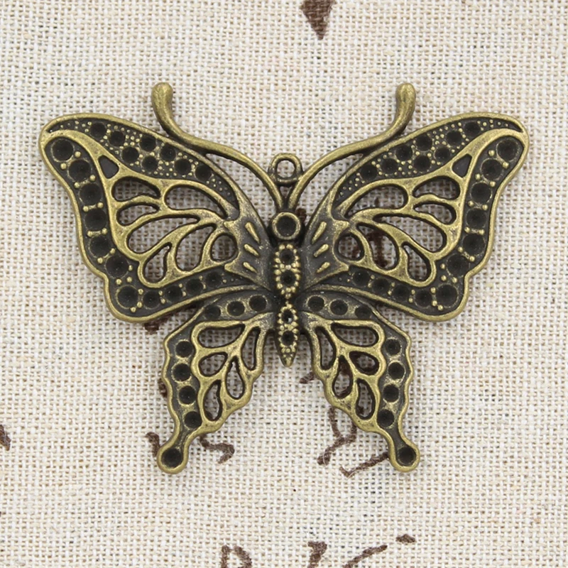

2pcs Charms Hollow Butterfly 60x48mm Antique Bronze Silver Color Pendants Making DIY Handmade Tibetan Bronze Jewelry