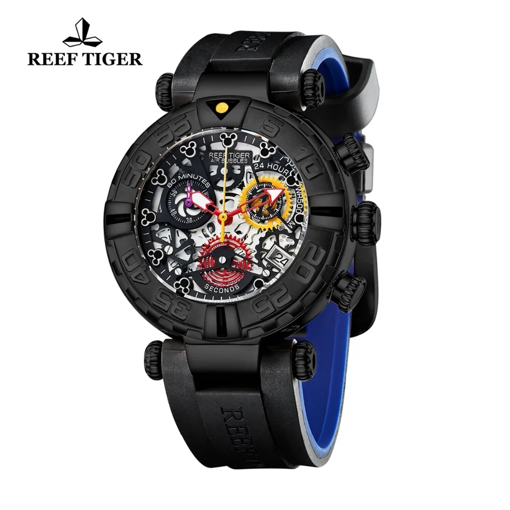 Reef Tiger/RT Роскошные Брендовые спортивные часы для мужчин резиновый ремешок Скелет кварцевые часы хронограф Дата Montre Homme RGA3059-S