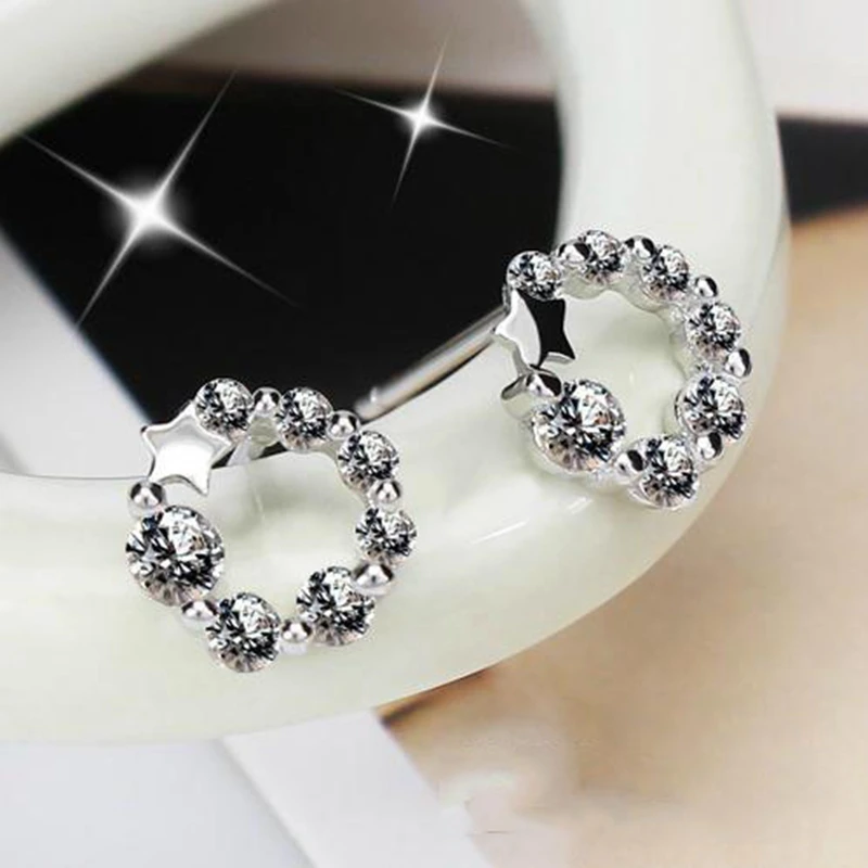 Женские серьги гвоздики из серебра 925 пробы с фианитом|fashion stud earrings|stud earringsstar earrings
