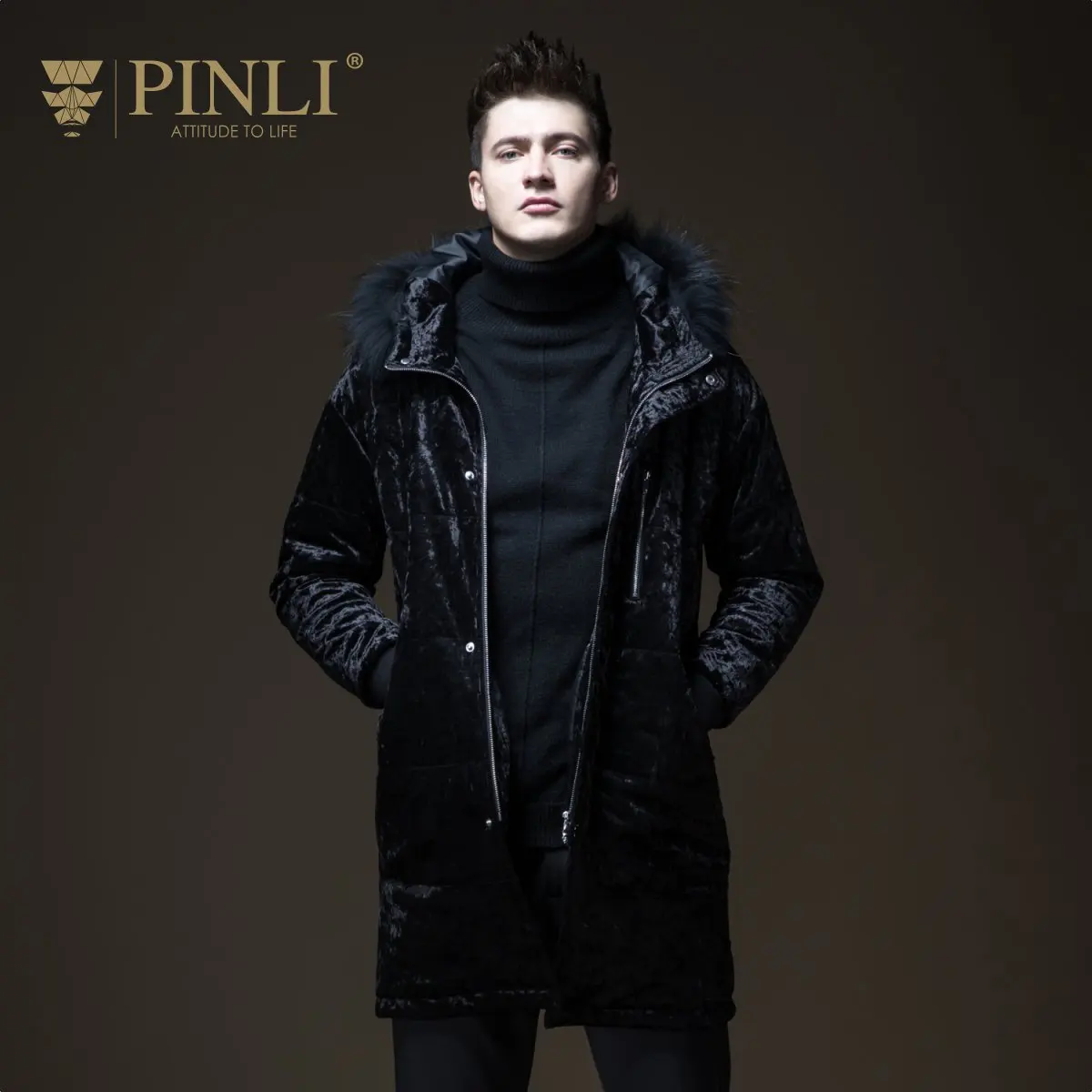 Мужские зимние куртки Chaquetas Hombre, зимние куртки для мужчин s Pinli, мужское длинное пальто из енота B183405555