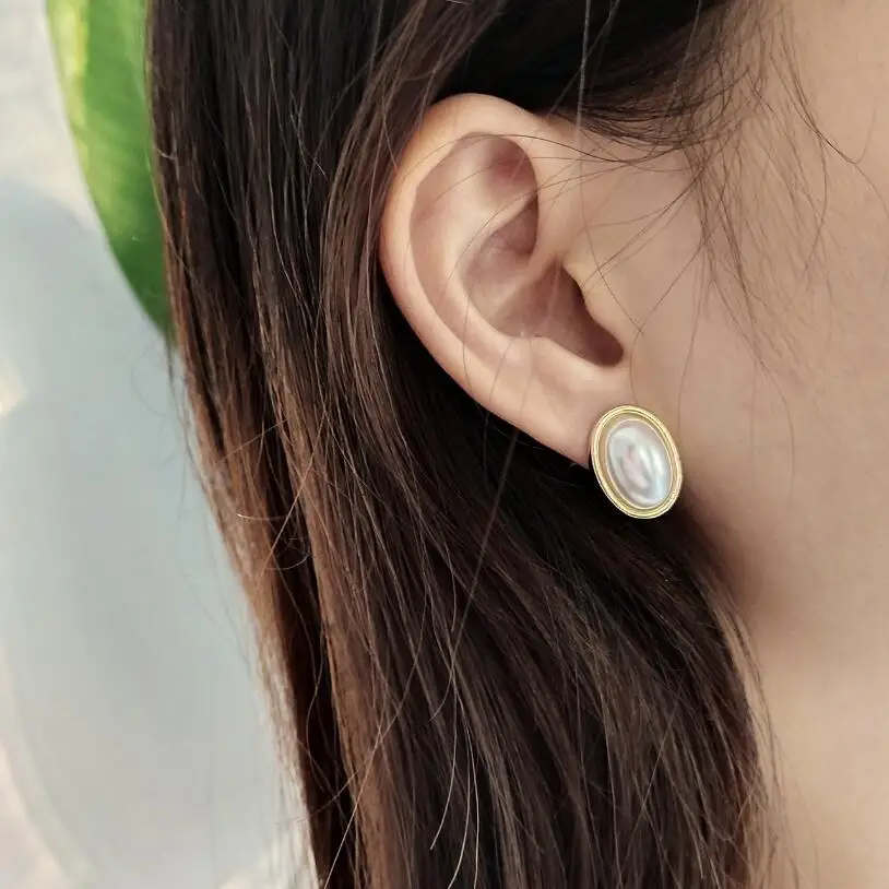 100% 925 Sterling Silver Natural Pearl Stud Earrings Classic Fashion Oval For Women Jewelry Wedding Gift | Украшения и аксессуары