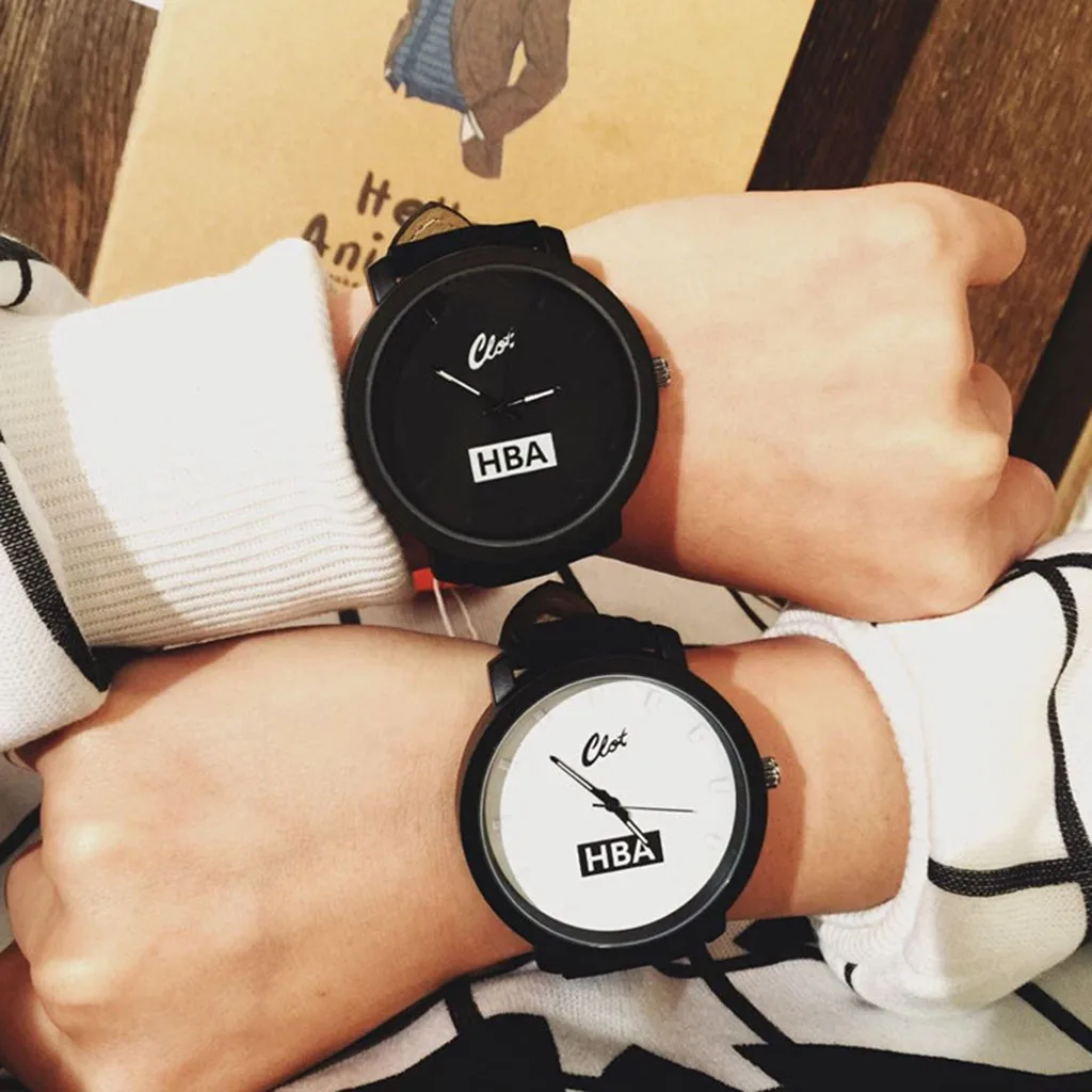 

Black White Lovers' Watch Fashion Leather Band Wrist Watches Men Women Sport Clocks Casual Quartz Watch Relojes Hombre /PT