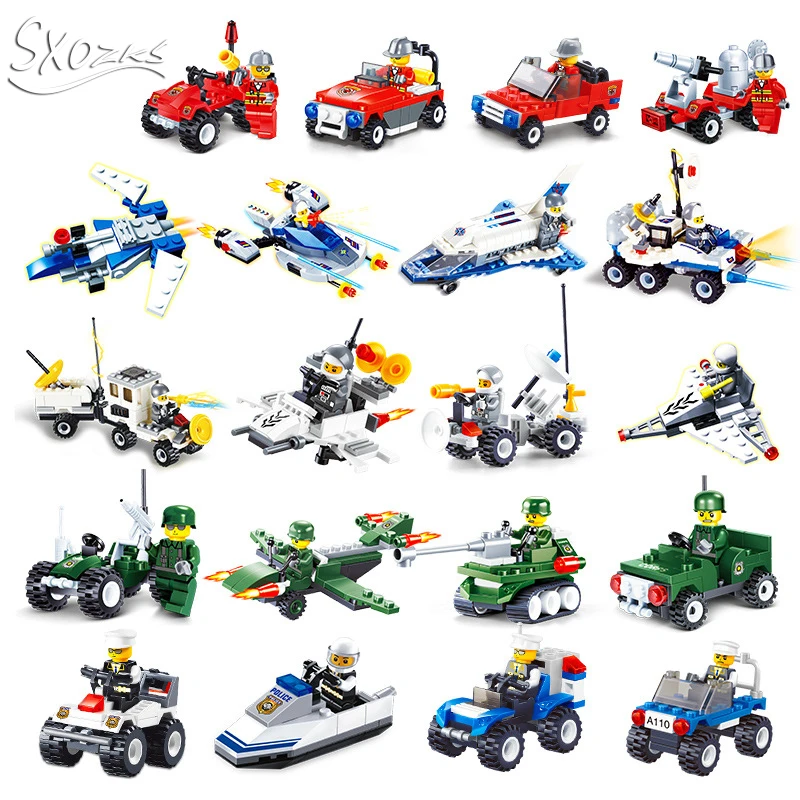 Игрушки строительный блок модель мини пожарная машина линкор планер планета