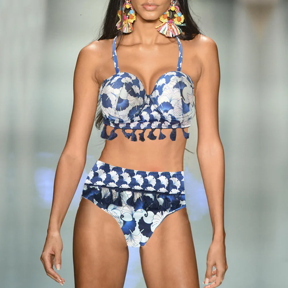 Летний сексуальный купальник новый из двух частей бикини с кисточками пляжный
