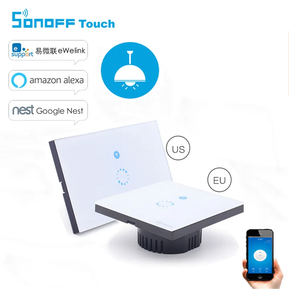 Itead Sonoff сенсорный Умный Wi Fi Переключатель ЕС США 1 банда панель беспроводной пульт
