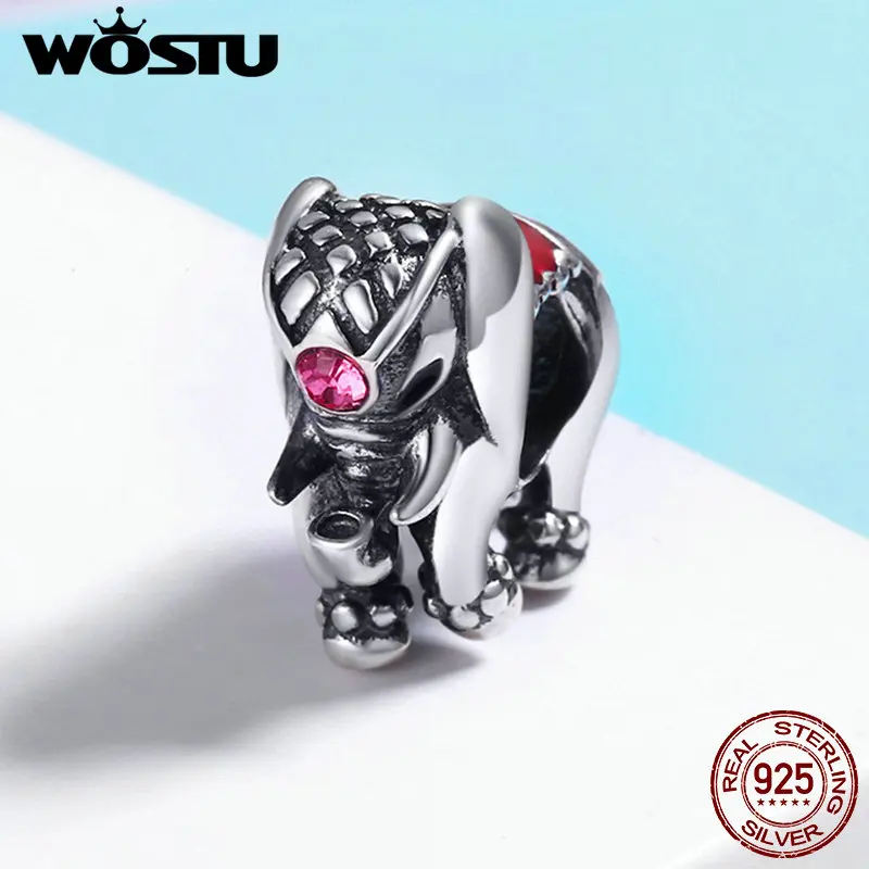 WOSTU модный настоящий 925 пробы серебряный таиланд Счастливый Слон талисманы подходят WST браслеты ювелирные изделия подарок CQC321