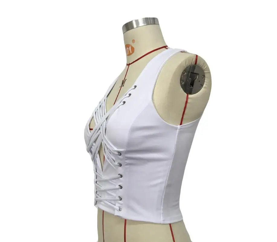 2017 летний Модный укороченный топ без рукавов на шнуровке в уличном стиле