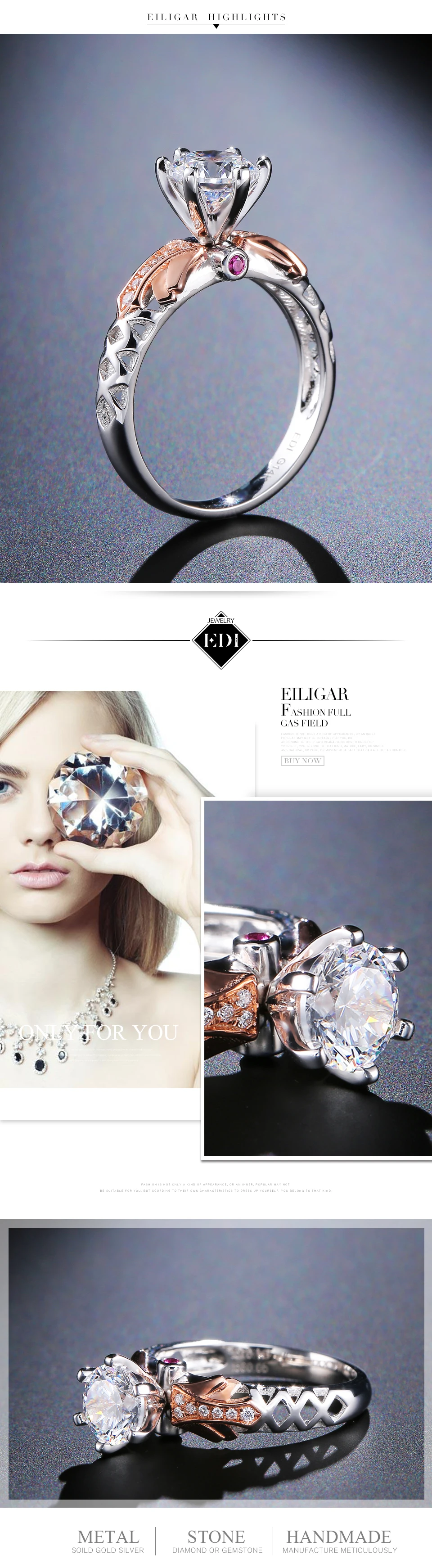 EDI Роскошные 1ct Moissanite алмазные 14k 585 розовое белое золото кольцо для женщин рубиновые обручальные кольца ювелирные украшения Рождественские подарки