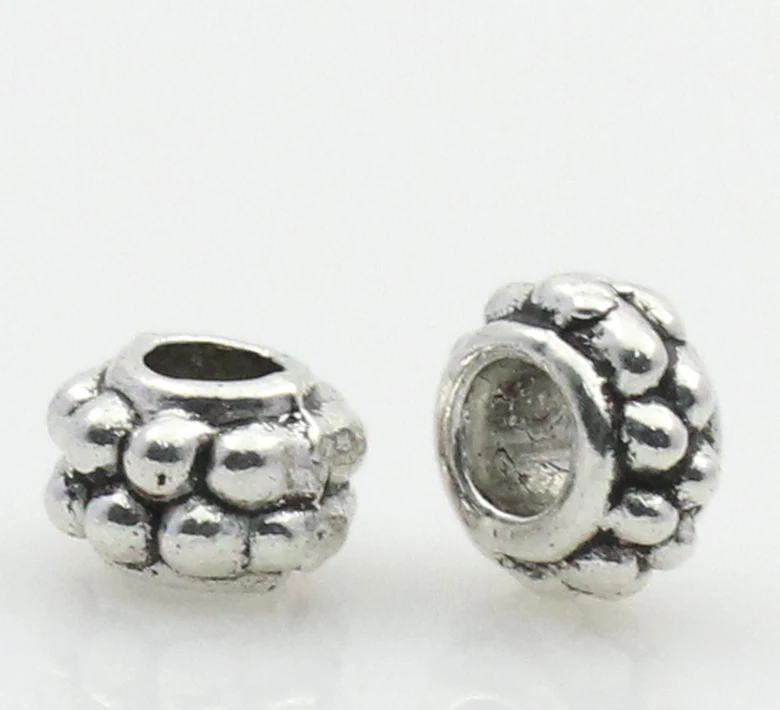 DoreenBeads цинковые металлические бусины-вставки из сплава Плоские Круглые античные серебряные DotColor покрытием около 7 мм диаметр, Отверстие: Около 3 мм, 20 шт