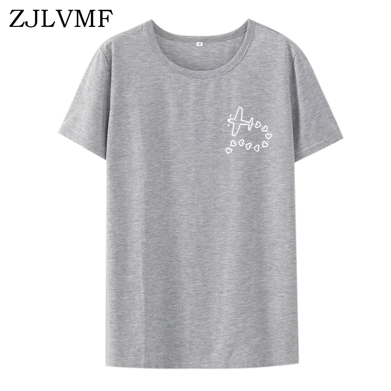 Zjlvmf Airplane Heart Women T-shirt Cotton Casual Fashion Loose Funny Tshirts Short Sleeve Big Size O-neck Harajuku Tshirt Women