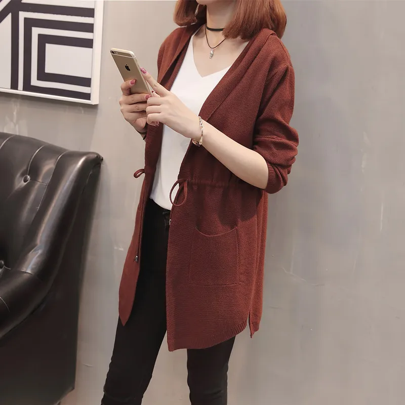 Spring Autumn New Cardigan Jackets Sweater Women Korean Loose Hooded Knit Jacket Slim Long Female Coats XY827 |