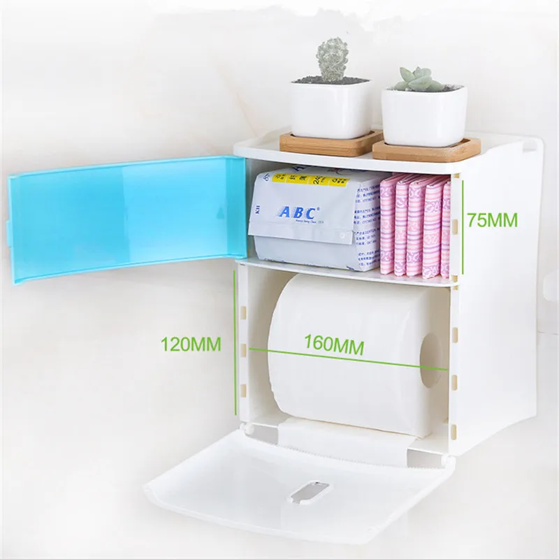

Double Layer Bathroom Storage Box Toilet Paper Sanitary Napkin Storage Holder Wall Mounted Shelves For Shower