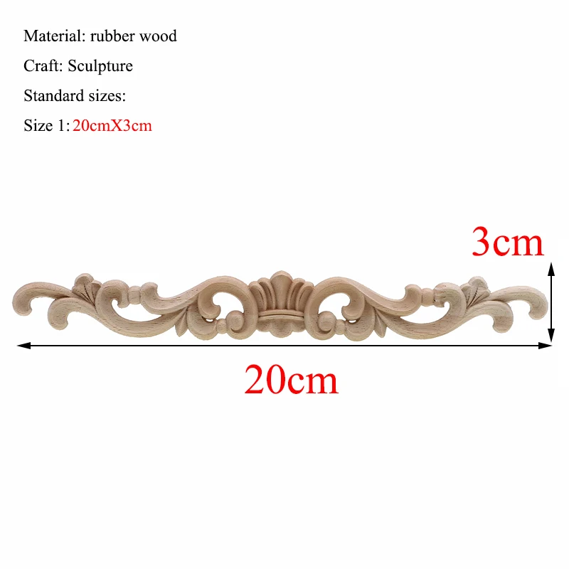 20cmX3cm Прямоугольная резьба из натурального дерева аппликации для мебельного шкафа неокрашенные деревянные молдинги наклейка Винтажные Украшения Аксессуары - Цвет: 20cmX3cm