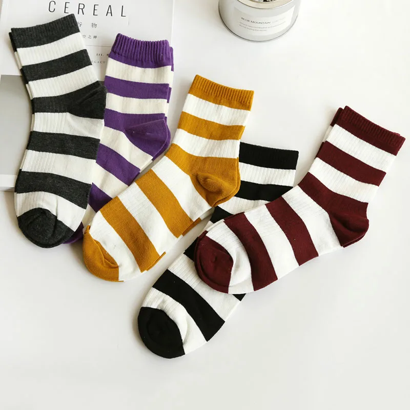 6 пар в партии Сезон весна-осень В Корейском стиле полоску для женщин Симпатичные