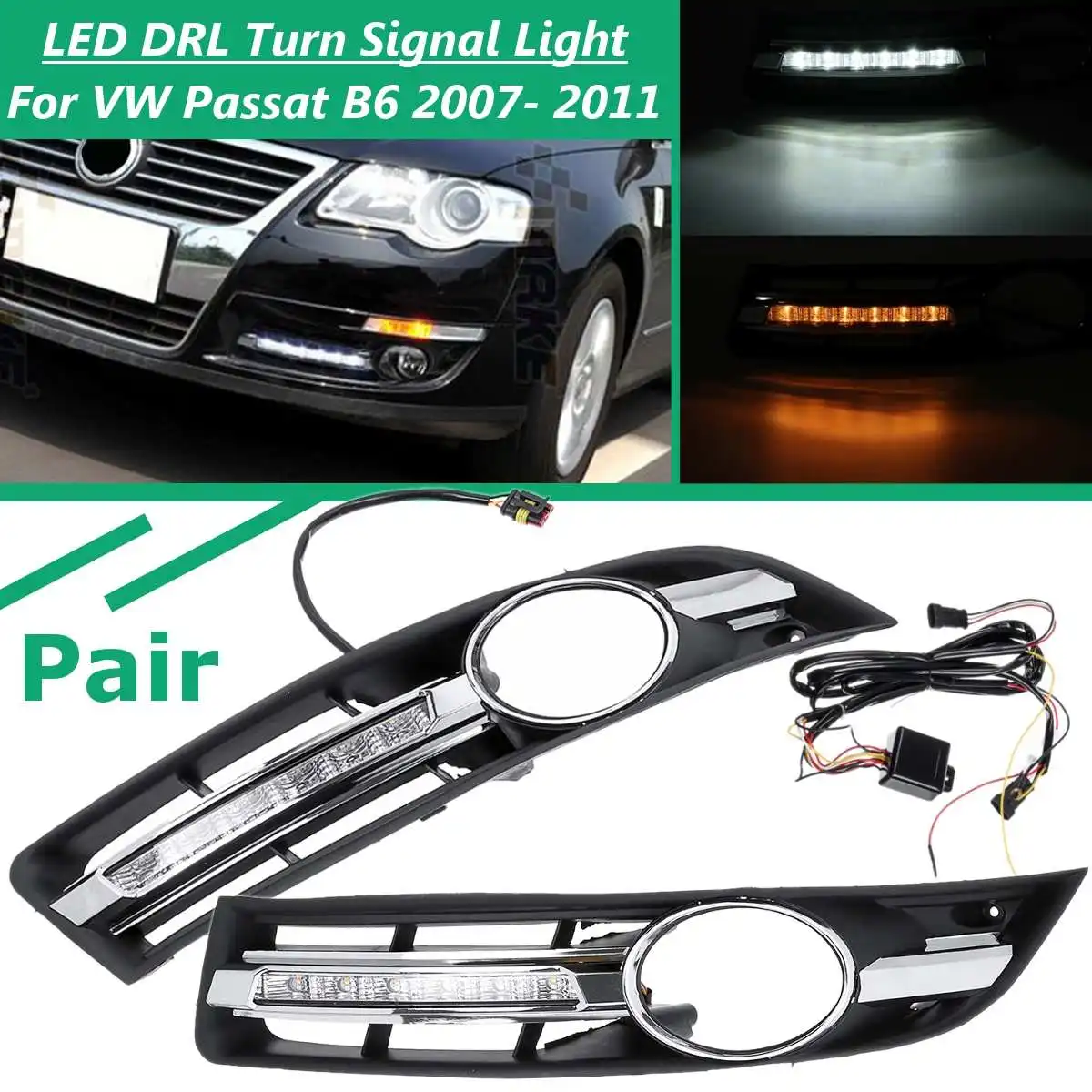 Led Drl для VW Passat B6 2007 2008 2009 2010 2011 указатель поворота дневной ходовой светильник передний бампер для вождения противотуманная фара Дневной светильник DRL