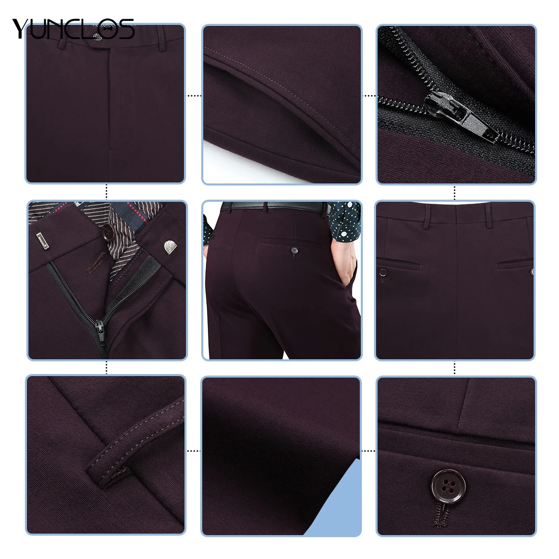 YUNCLOS формальный костюм брюки для мужчин фиолетовый Pantalon Hombre длинные мужские