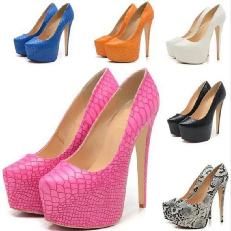 

Serpentine leather platform round toe high heels shallow mouth thin heels work women shoes 14CM Thin Heels bride wedding shoes