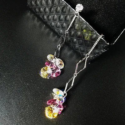 Pink Warme Farben, 925, висячие серьги из серебра 925 пробы, кристалл, циркон, хорошее ювелирное изделие, синие серьги для женщин, подарок на день рождения, свадьбу - Цвет камня: Pink