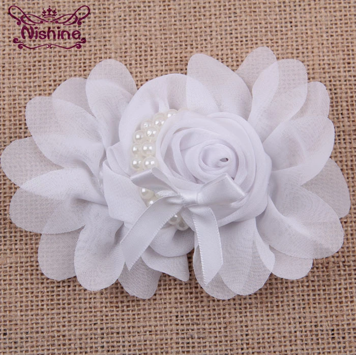 

Nishine 100pcs Girls Chiffon Flower with Pearl for Hair Clips Kids Headband Flower Hairpins Corsage Flower