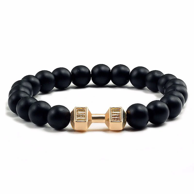 

Hot Natural Black Volcanic Lava Stone Dumbbell Bracelet black Matte Beads Bracelets For Women Men Fitness Barbell Jewelry Gifts