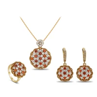 vanfi new round red and white zircon fashion jewelry sets necklaceearringrings for women wendding party