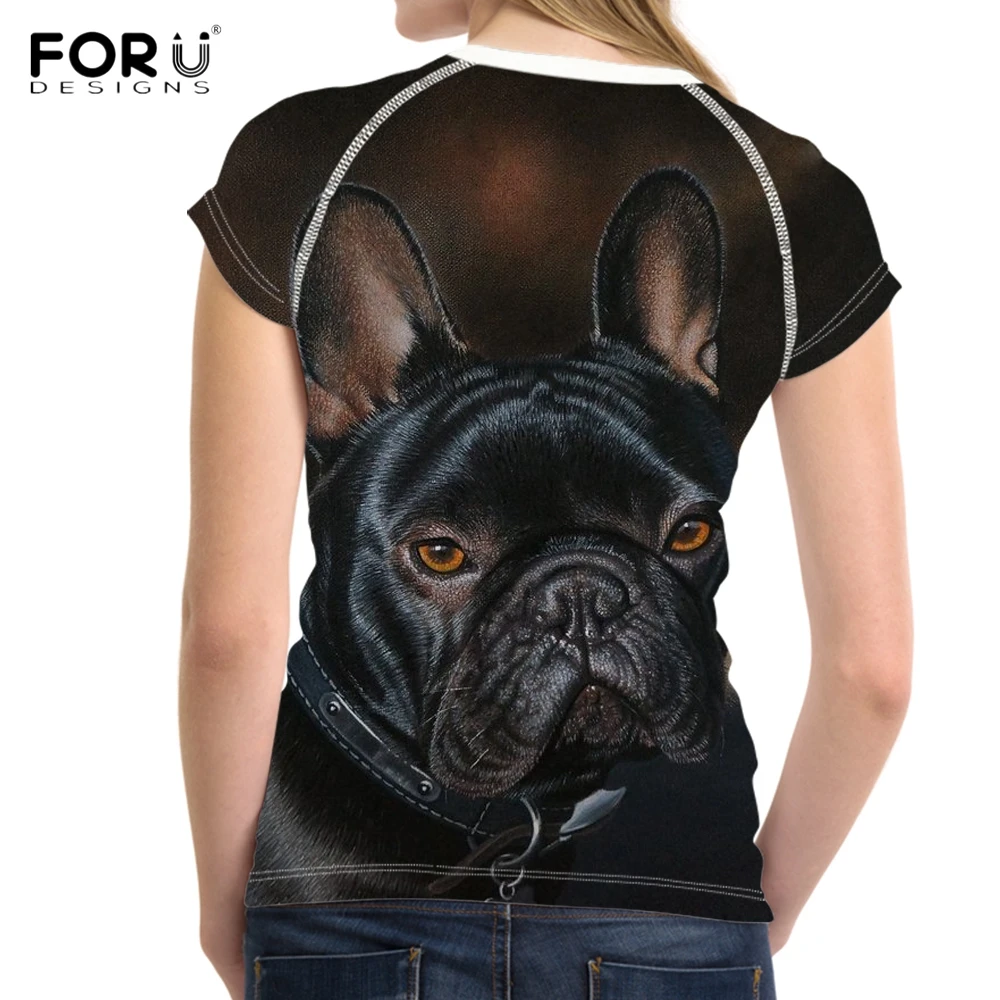 FORUDESIGNS/3D Футболка с принтом французского бульдога для женщин Забавный дизайн футболка женская кавайная футболка со щенком для подростков топы для девочек