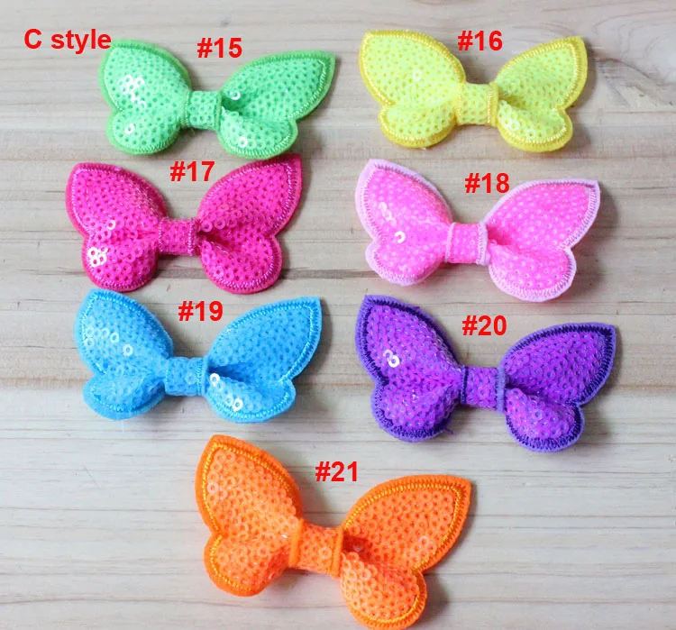 

200 pcs/lot Wholesale Mini Butterfly Sequin Bows Gilrs Bow Knot Applique Mix Style