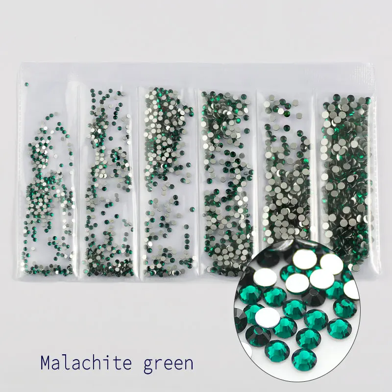 malachite green Новые смешанные размеры SS4-SS12 красочные 1680 шт 3D не горячей фиксации ногтей Flatback украшения из страз танцевальные костюмы - Цвет: malachite green