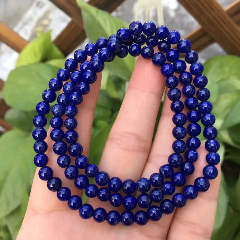 

5mm Natural Lapis Lazuli Bracelet Jewelry For Women Men Healing Luck Gift Crystal 3 Laps Round Beads Gemstone Stretch Jewelry