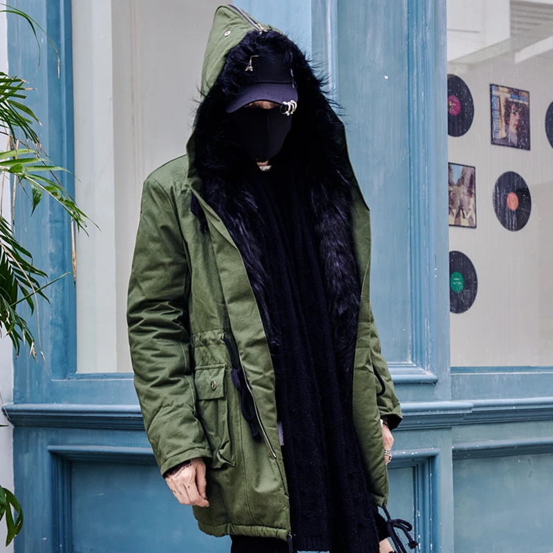 

2019 Winter Jacket Men Thicken Warm Parkas Hooded Coat Army Green