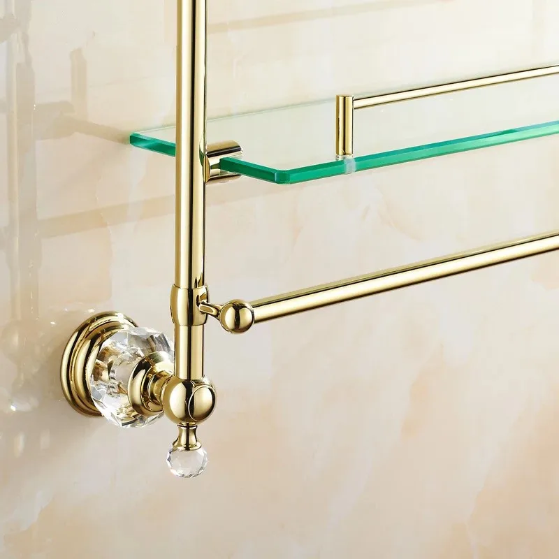 Золотая Хрустальная душевая стеклянная полка для ванной угловая душа золотой