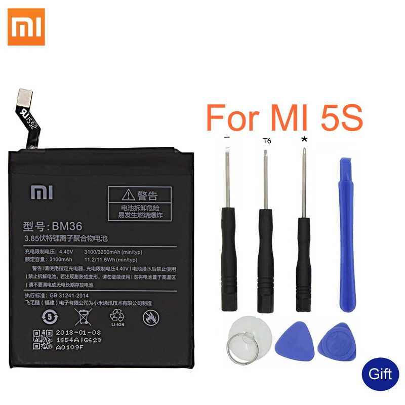 Xiao Mi Оригинальный аккумулятор для телефона BM36 Xiaomi 5S MI5S сменные батареи высокой