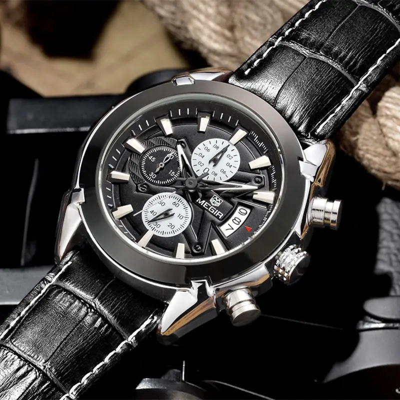 MEGIR мужские часы люксовый бренд хронограф водонепроницаемые кварцевые наручные