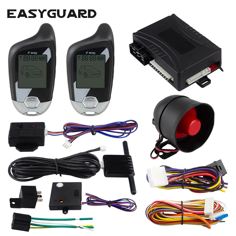 EASYGUARD Универсальный 2 полосная автомобильная сигнализация Системы ЖК-пейджер Дисплей автоматического запуска вибраци