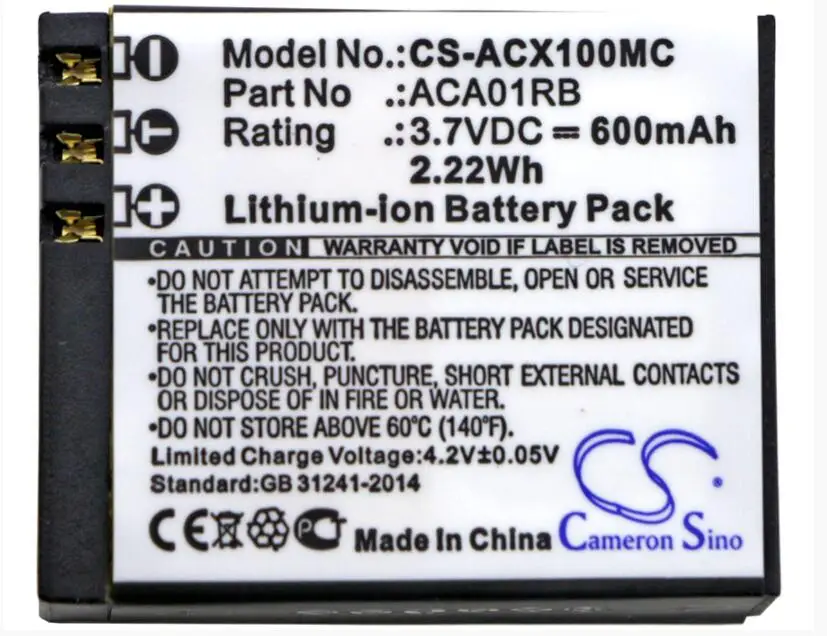Cameron Sino 600mAh battery for ACTIVEON CX Gold HD ACA01RB Camera Battery | Электроника