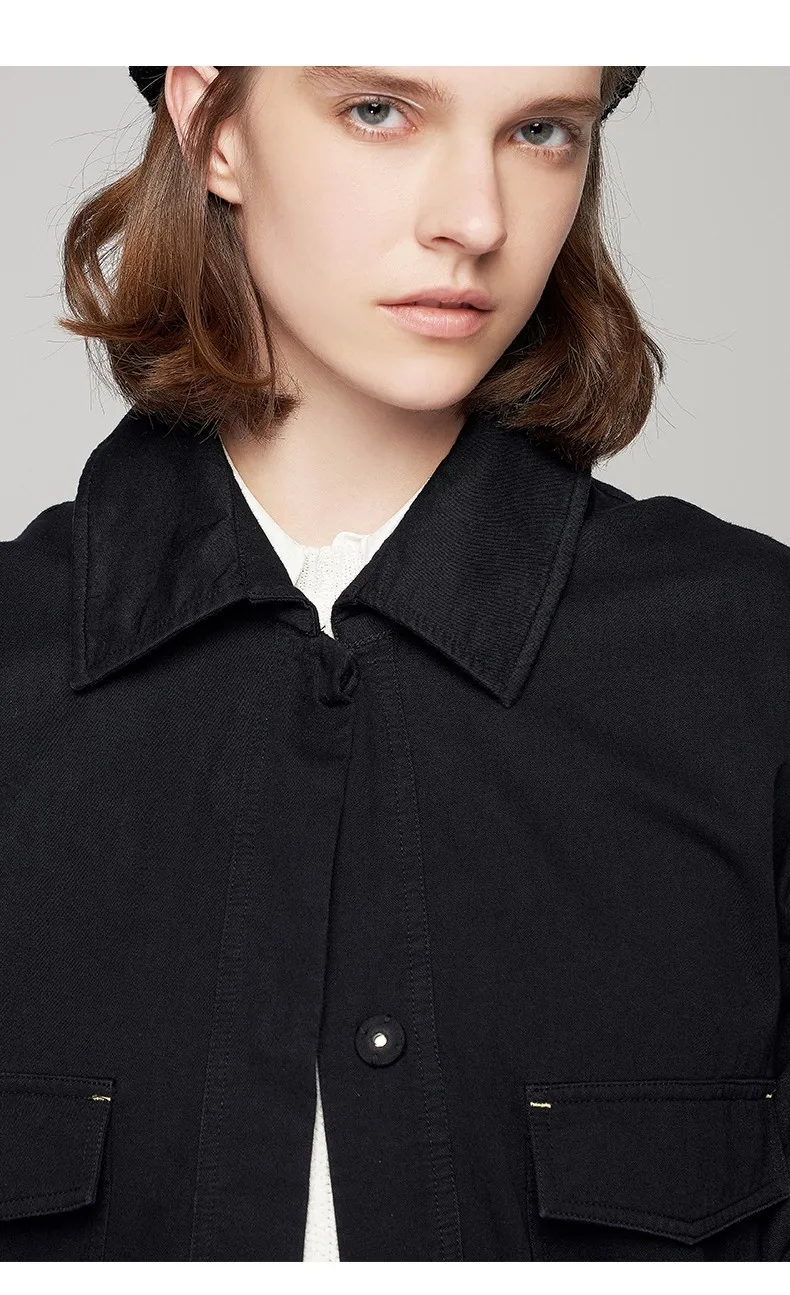 Toyouth New Autumn Black Single-Breasted Long Trench Coat for Women Loose Button Collar Abrigos Mujer Manteau Femme