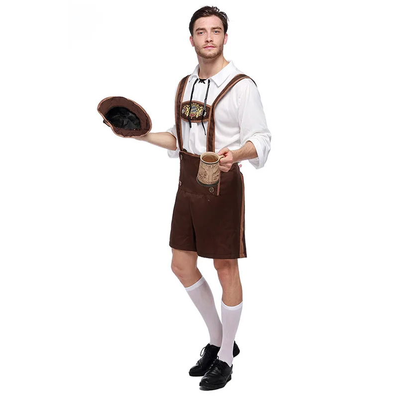 Октоберфест Lederhosen с подтяжками костюм для мужчин костюмы на Хэллоуин Размер S M L XL